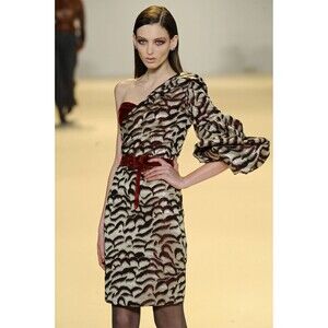 $2490 Carolina Herrera Runway CORSETED Velvet & Brocade! Puff Sleeve Dress 4